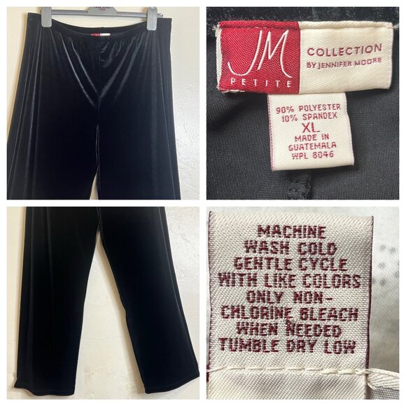 Black Velvet Full Zip Jacket/Pants Set Petite XL Lounge JM Collection Leisure - Picture 11 of 16